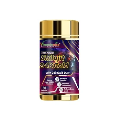 Image of Vitaminnica Shilajit 24K Gold 60 Capsules, Original Himalayan Grade 100% Pure Rich in Fulvic &amp; Humic Acid, Minerals Immune System Vitality Booster Vegan