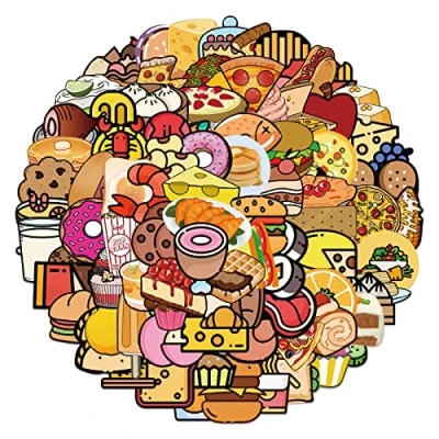 Image of 100Pcs Cute Food Stickers Laptop Scrapbook Phone Computer Skateboard Fast Vinyl Waterproof Aesthetic Personalised for Teens Boys Girls Adults Children