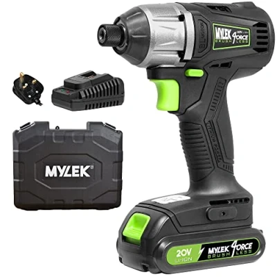 Image of Mylek Cordless Impact Drill Driver 20V Brushless, Variable Speed (0 2400RPM), 280Nm, 0 3200BPM with LED Work Light, 2000Ah Battery and Fast Charger, Forward Reverse