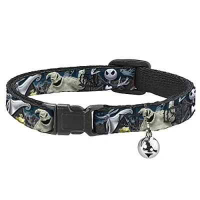 Image of Buckle Down Breakaway Cat Collar Nightmare Before Christmas 4 Character Group/Cemetery Scene 1/2&quot; Wide Fits 8 12&quot; Neck Medium