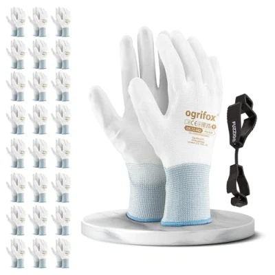 Image of FUZZIO 24 Pairs Ogrifox PU Coated Work Gloves Glove Clips (L (Pack of 24), White)
