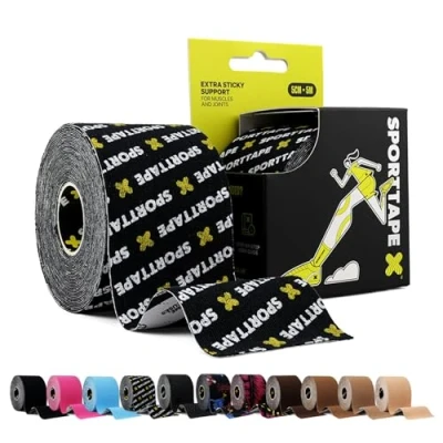 Image of SPORTTAPE Kinesiology Tape 5cm x 5m Brand Physio &amp; Sports Injury Muscle for Knee Pain, Shoulder, Ankle Shin Splints Support Waterproof Hypoallergenic Kinetic