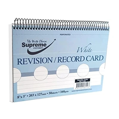 Image of Record Card 8&quot;X 5&quot; Spiral White Ruled 50 Sheets 160GSM Revision