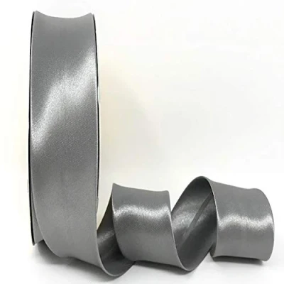 Image of Byetsa Pewter Grey 30mm Satin Bias Binding on a 2m Length (N.B. This is Cut from roll, Presented Bertie&#039;s Bows Ribbon Card)