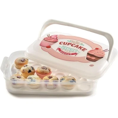 Image of Snips Cupcake Holder 7 Litres White, Cup cake carrier, with Tray, Made in Italy, BPA Free, 43 x 27,5 11