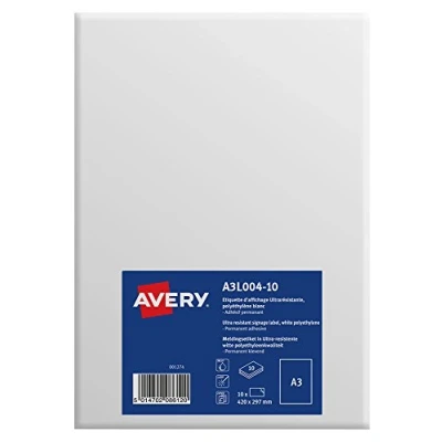 Image of Avery A3 Ultra Resistant Printable Sign/A3 Signage, White, 297 x 420 mm, Pack of 10
