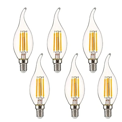 Image of OUGEER Pack of 6 E14 LED Filament Candle Bulb 4W Dimmable AC 220 240V, 400LM, Warm White 2700K Edison Flame Tip C35 Lamp 40W Halogen Equivalent