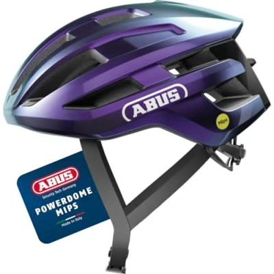 Image of ABUS PowerDome MIPS road bike helmet lightweight with clever ventilation system and impact protection Made in Italy for men women purple, size S