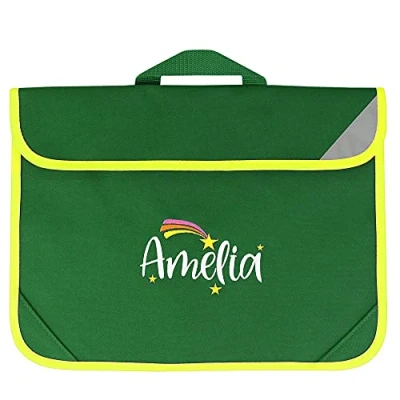 Image of Personalised Shooting Star Design School Book Bag with Fluorescent Trim (Green)