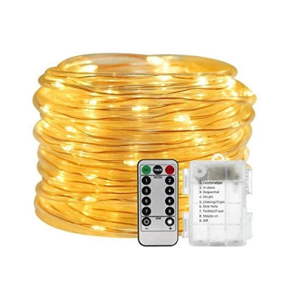 Image of KINGCOO 100LED Rope Lights, Waterproof 33ft 8 modesDimmable Firefly Strip Fairy String Lights Battery Operated Remote Timer for Outdoor Indoor Home Party Wedding Christmas Decoration (Warm White)