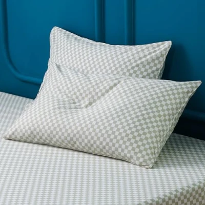 Image of Sheet Story Bamboo Pillow Cases 2 pack 50x75cm Size 400 Thread Count, Soft and Cooling Pillowcases Hypoallergenic Covers Extra Deep Inner Flap Envelope Closure Sage Checkerboar
