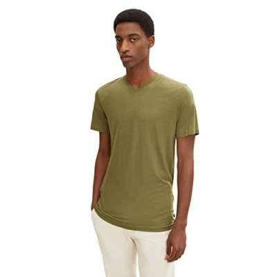 Image of TOM TAILOR Men&#039;s Basic T Shirt with V neck 1032265, 29003 Olive Branch Green, XXS