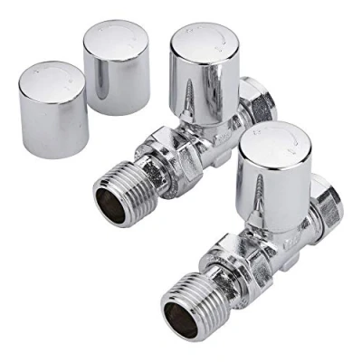 Image of Milano Modern Pair of 15mm Chrome Straight Heated Towel Rail Radiator Valves