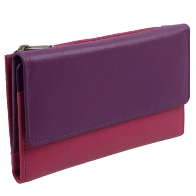 Image of Golunski Leather Ladies Tri Fold Purse/Wallet, Purple Multi