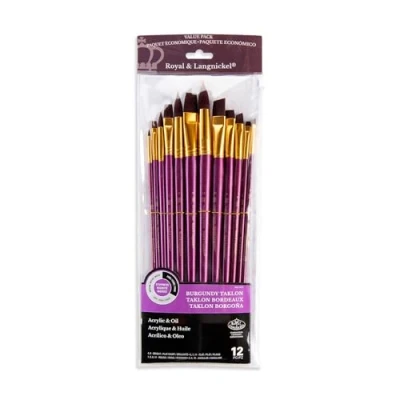 Image of Royal and Langnickel RSET 9315 Long Handle Taklon Variety Brush Set Firm Burgundy (Pack of 12)