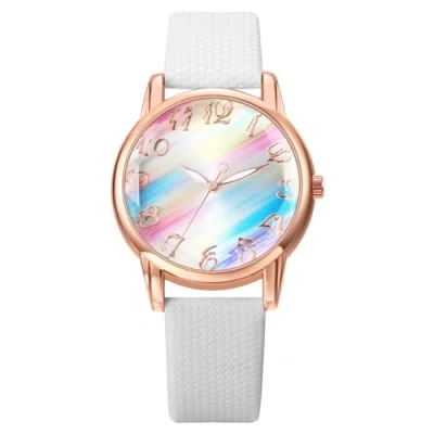 Image of JewelryWe Womens Bohemia Leather Watch: Analog Quartz Bling Rainbow Round Dial Wrist Watch School Office Party