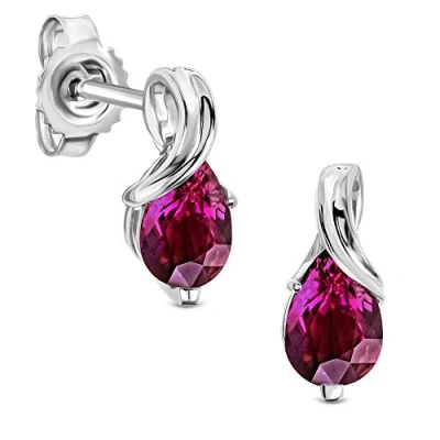 Image of Miore earrings for women in 9 kt 375 white gold with pear shape red ruby
