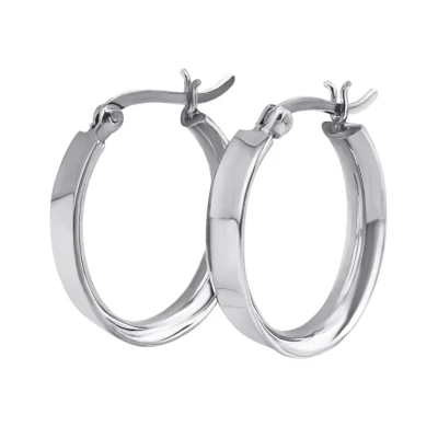 Image of Sterling Silver Oval Hoops Chunky Thick Flat Tube Hoop Earrings