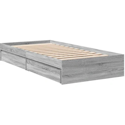 Image of vidaXL Bed Frame, with Drawers for Bedroom, Frame Slatted Bedroom Bed, Single Grey Sonoma 100 x 200 cm, Wood Material