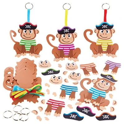 Image of Baker Ross FX625 Pirate Monkey Mix and Match Keyring Kits Pack of 8, Foam Craft for Kids