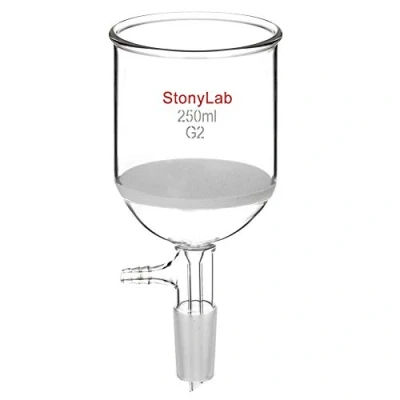 Image of StonyLab Borosilicate Glass Buchner Filtering Funnel 250 ml with Medium Frit(G2), 76mm Inner Diameter, 80mm Depth, 24/40 Standard Taper Joint and Vacuum Serrated Tubulation (250 ml)
