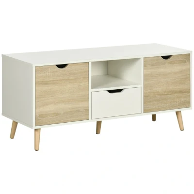 Image of HOMCOM TV Unit Cabinet for TVs up to 50 Inches, Stand with Storage Cabinets and Drawer Living Room Bedroom, Natural