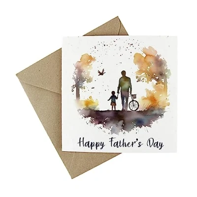 Image of Plantable Fathers Day Card Eco Friendly Wildflower Seed Greeting Happy Bicycle Ride Forest Walk