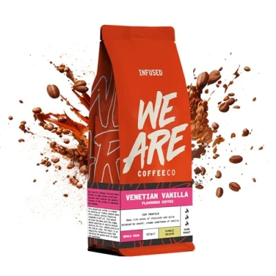 Image of Coffee Beans 227g Bag, Whole Bean Coffee, Italian Vanilla Flavoured Beans, Arabica, Dark Roast Fresh Single Origin (We Are Co)