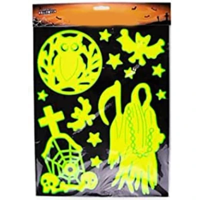 Image of Halloween Window Cling Stickers Self Adhesive Decals for Windows Glass Walls, Glow in the Dark Decoration (Monster, Ghosts, Bats, Owl, Spiders Patterns Sticker)