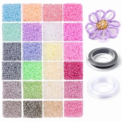 Image of 2mm Glass Seed Beads for Jewellery Making, 7200pcs Mini Bracelet Making Kit, 24 Colors Craft Necklaces Bracelets Earrings and DIY Crafting