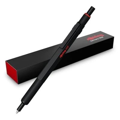 Image of Rotring 600 Gel Pen 0.55 mm Black Ink Metal Body Non Slip Knurled Grip &amp; Hexagonal Barrel Refillable