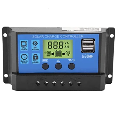 Image of Solar Charge Controller PWM Power Controller12V 24V Dual USB Panel Regulator with LCD Display for Campervan (YJSS 30A)