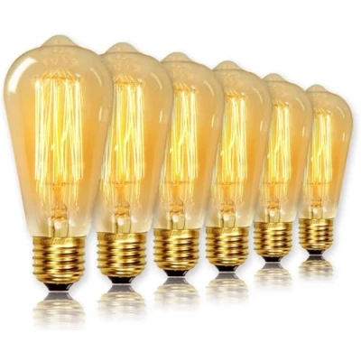 Image of ST64 Vintage Light Bulbs with E27 Edison Screw Cap, Squirrel Cage Shaped Filament Bulb, 2700K Warm White Dimmable, Pack of 6
