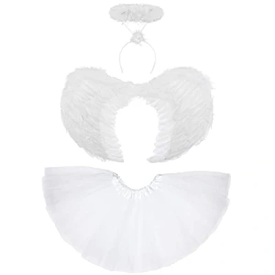 Image of White Angel Wings and Halo Adult Fairy Costume 3pc Tutu Fallen Womens Halloween Women
