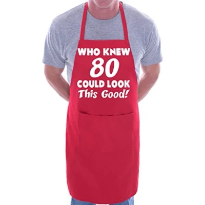 Image of Print4U 80th Birthday Who Knew 80 BBQ Cooking Funny Novelty Apron Red