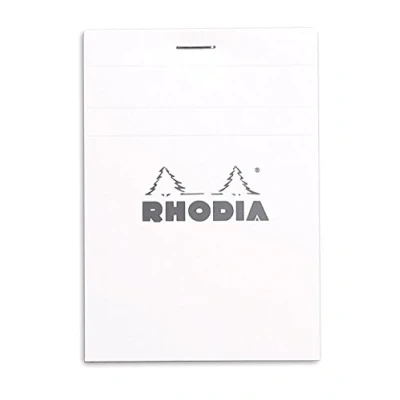 Image of RHODIA 12601C Stapled Notepad N12 White 8.5x12 cm Ruled 80 Detachable Sheets Clairefontaine Paper 80G Soft, Resistant and Waterproof Coated Card Cover Basics