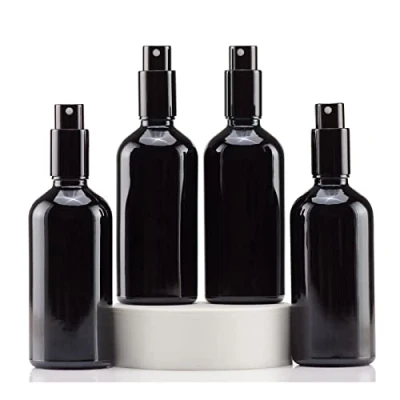 Image of YIZHAO 100ml Black Glass Spray Bottle for Essential Oils, Small Empty Fine Mist Bottle, Cleaning, Aromatherapy, Cosmetic Sprays, Hair 4 Pcs