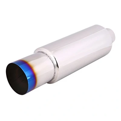 Image of Qiilu 2.5inch Inlet Muffler, 4inch Burn Tip N1 Style Stainless Steel Muffler Car Rear Exhaust Pipe