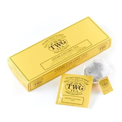 Image of TWG Tea Crème Caramel Rooibos &amp; Theine Free 15 Hand Sewn Cotton Bags Gift Set