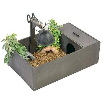 Image of KCT Small Black Tortoise Table Reptile Vivarium Cage Hide with Open Run and Lamp Arm