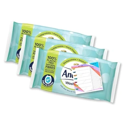 Image of Andrex Wipe Flushable Fresh with Aloe Vera Washlets Wet wipes Gentle Cleansing Fine to Flush Toilet Tissue Biodegradable Rapid Disperse 30 per Pack, Pack of 3 (90)