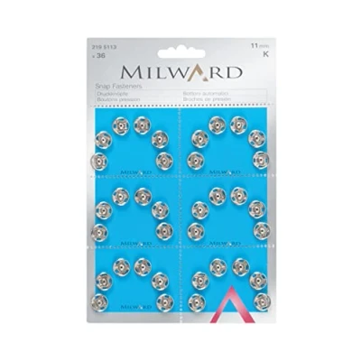 Image of Milward 11 mm 36 Piece Sew On Brass Snap Fasteners, Silver