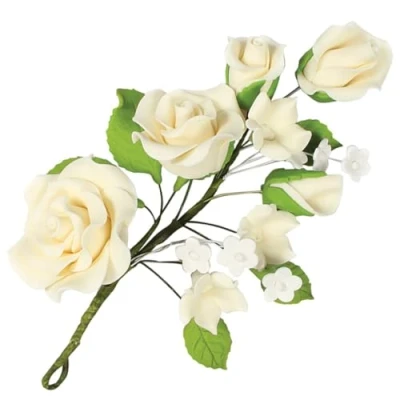 Image of Culpitt Gumpaste Ivory Rose Flower Spray, Floral Cake Decoration, Topper For Wedding, Anniversary, Celebration, 145mm
