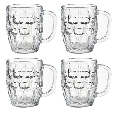 Image of Guaranteed4less Classic Beer Half Pint Mugs Glass Pot Pub Bar Style Tankard Handle Stein Dimple (4)