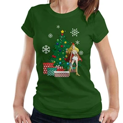Image of She Ra Around The Christmas Tree Women&#039;s T Shirt Bottle Green