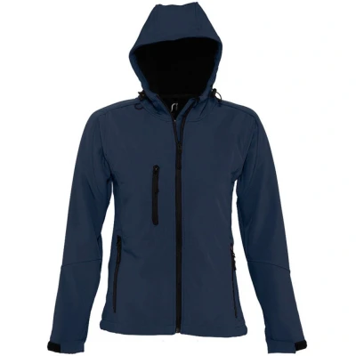 Image of SOLS Womens/Ladies Replay Hooded Soft Shell Jacket (Breathable, Windproof And Water Resistant) (French Navy) Size Large