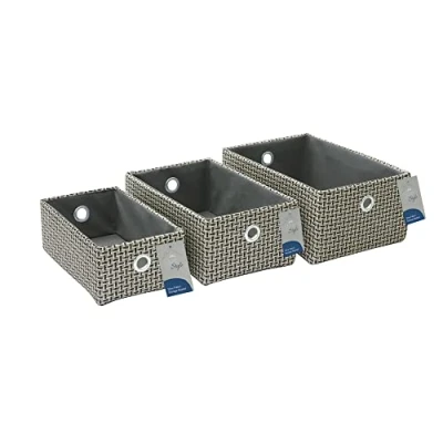 Image of JVL Silva Rectangular Fabric Storage Baskets, Set of 3, Grey