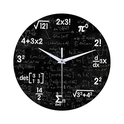 Image of Round Modern Math Clock 12 Inch Unique Art Design Mathematical Equations Wall for Classroom, Home, Office, Chool