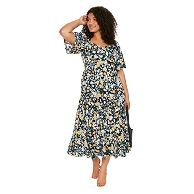 Image of Trendyol Women Plus Size Maxi Basic Relaxed fit Woven Dress Navy Blue