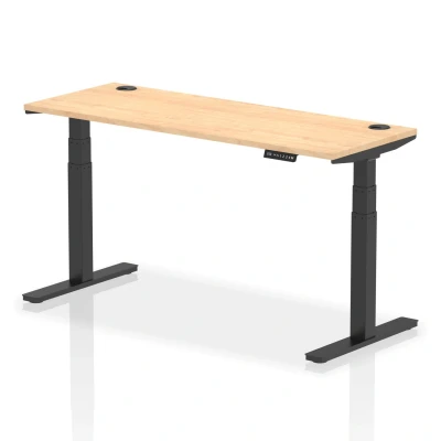 Image of Air 1600x600mm Height Adjustable Desk Maple Top Cable Ports Black Leg